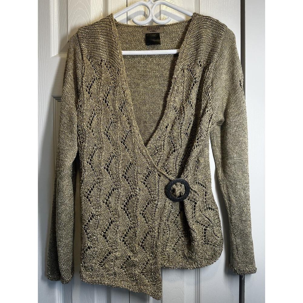 Special Request by Parkhurst Gold Metallic Pointelle Wrap Sweater - Medium
